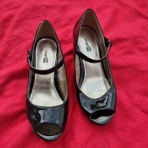 Peep toe Black Shiny Leather Heels